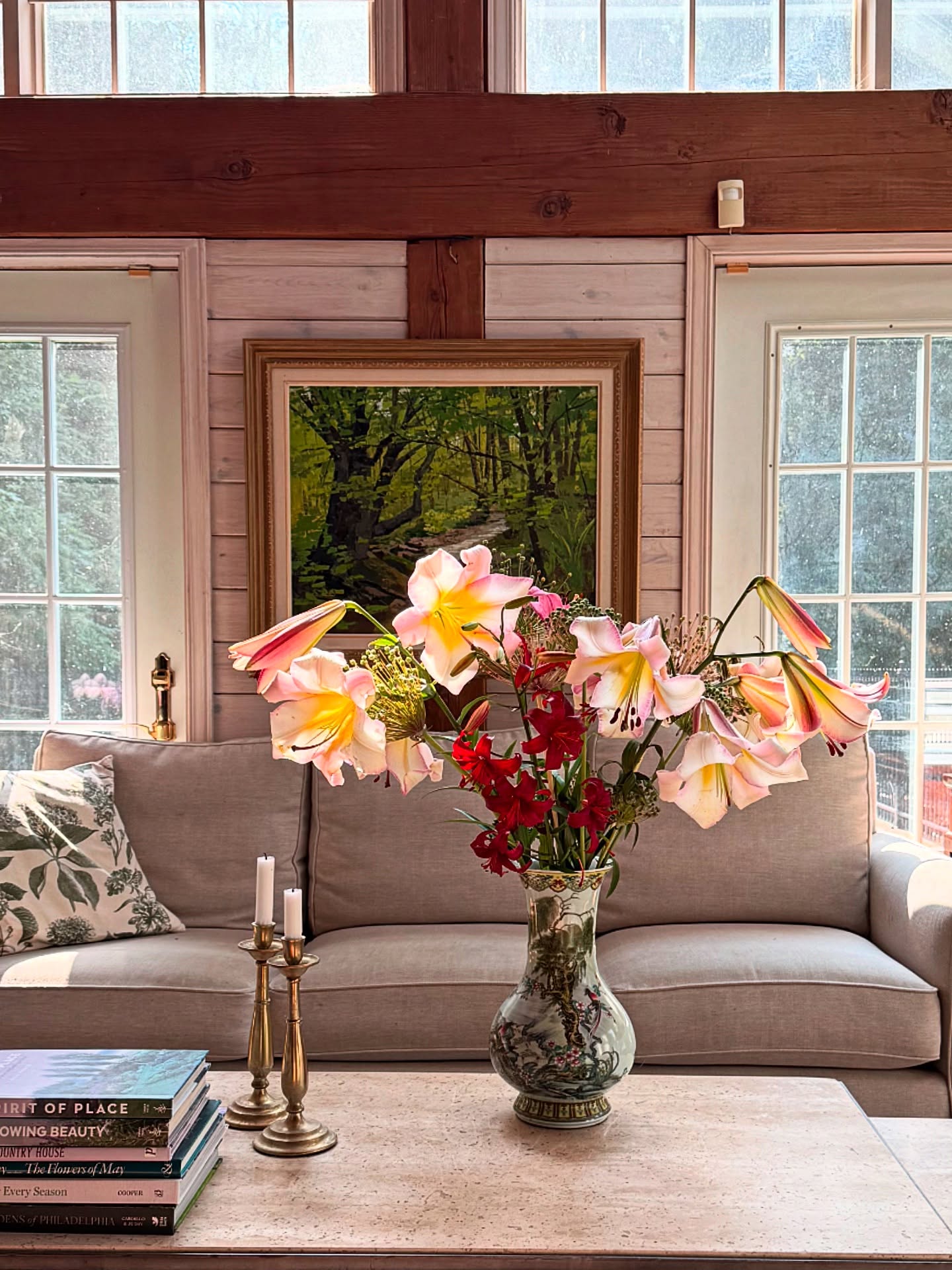 Rain brought them down, but not to ruin ...
'Beijing Moon' lilies, rescued and reborn,
now glow softly in a hand-painted Chinese vase,
as if they always belonged.
.
.
Their sweet but heady nutmeg fragrance fills the room. This morning, the scent carried a whisper of summer rain, and the vase, a reminder of the quiet beauty of my garden. 
.
.
#chinesepottery #chinoiseriechic #chinoiserie #lilies #lilybouquet #orienpetlily #lys #lilium #beijingmoon #gardenrescue #undertheflowerspell #liliesofinstagram #petalsandprops #cutflowers #houseandgarden #coffeetablestyling #housebeautiful #homestyling #vintagestyle #frommygarden #fragrantflowers #floralarrangements