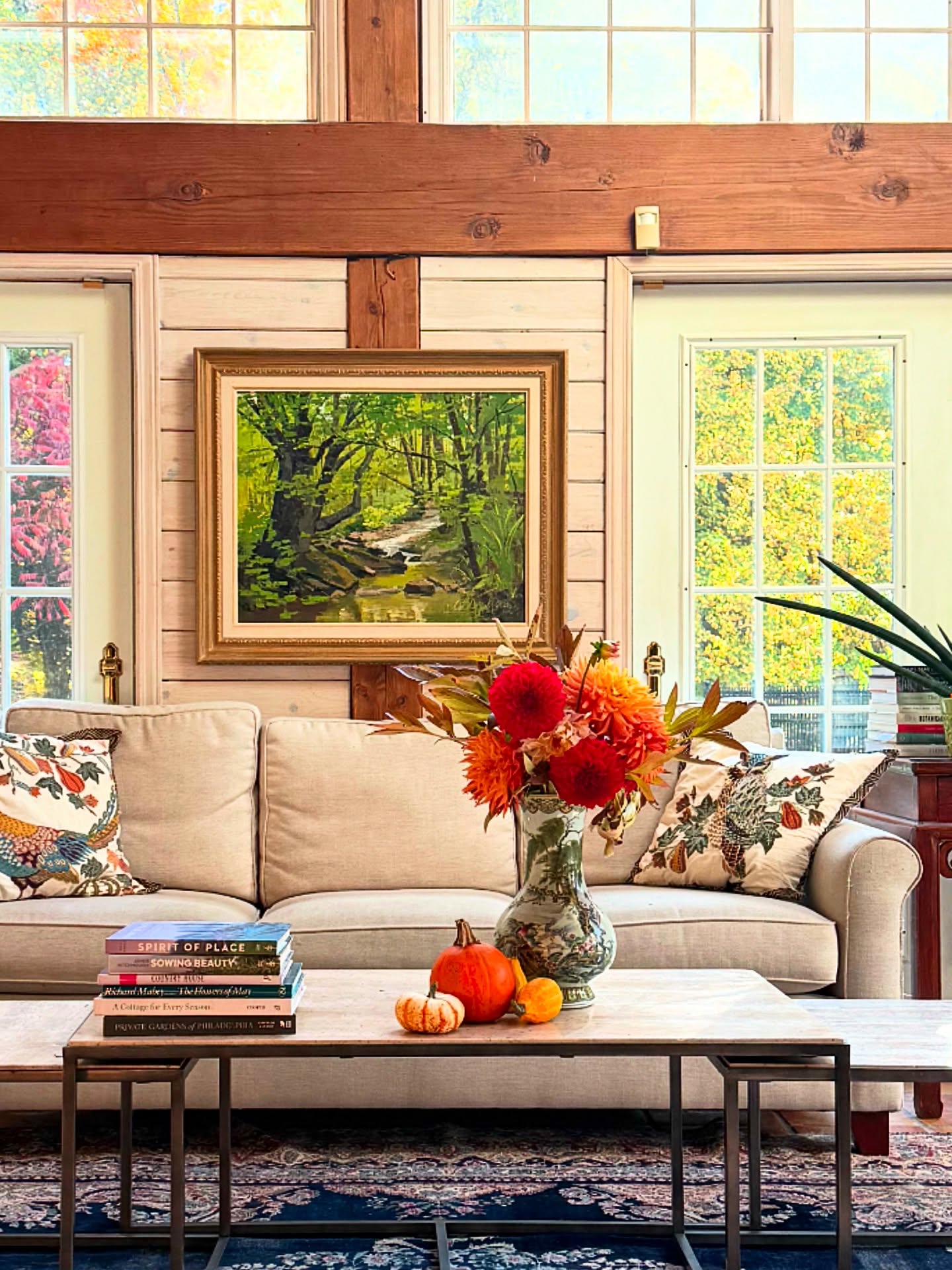 Hi friends 💕
.
I’ve been quiet lately — thank you to the kind friends who checked in. All is well! Just less inspired by IG and happily lost in garden life during these glorious autumn days. 🌿🌸
.
Dahlias in a Chinese vase, with the forest’s fall colors glowing behind — a sweet reminder of how much beauty the season still brings. 🌺🍁
.
Wishing you a day as happy and beautiful as these blooms! ☀️
.
.
#dahliaseason #dahliasofinstagram #falldecor #falldecorating #autumnalcolours #colorfuldecor #homedecor #chineseceramics #interiordecoratingideas #fallflorals #mycountryhome #countryhomestyle #frenchcountrystyle